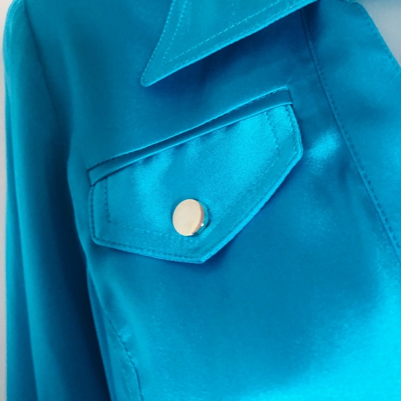 Cache Blue Ruched Notched Collar Blouse - Picture 3 of 5